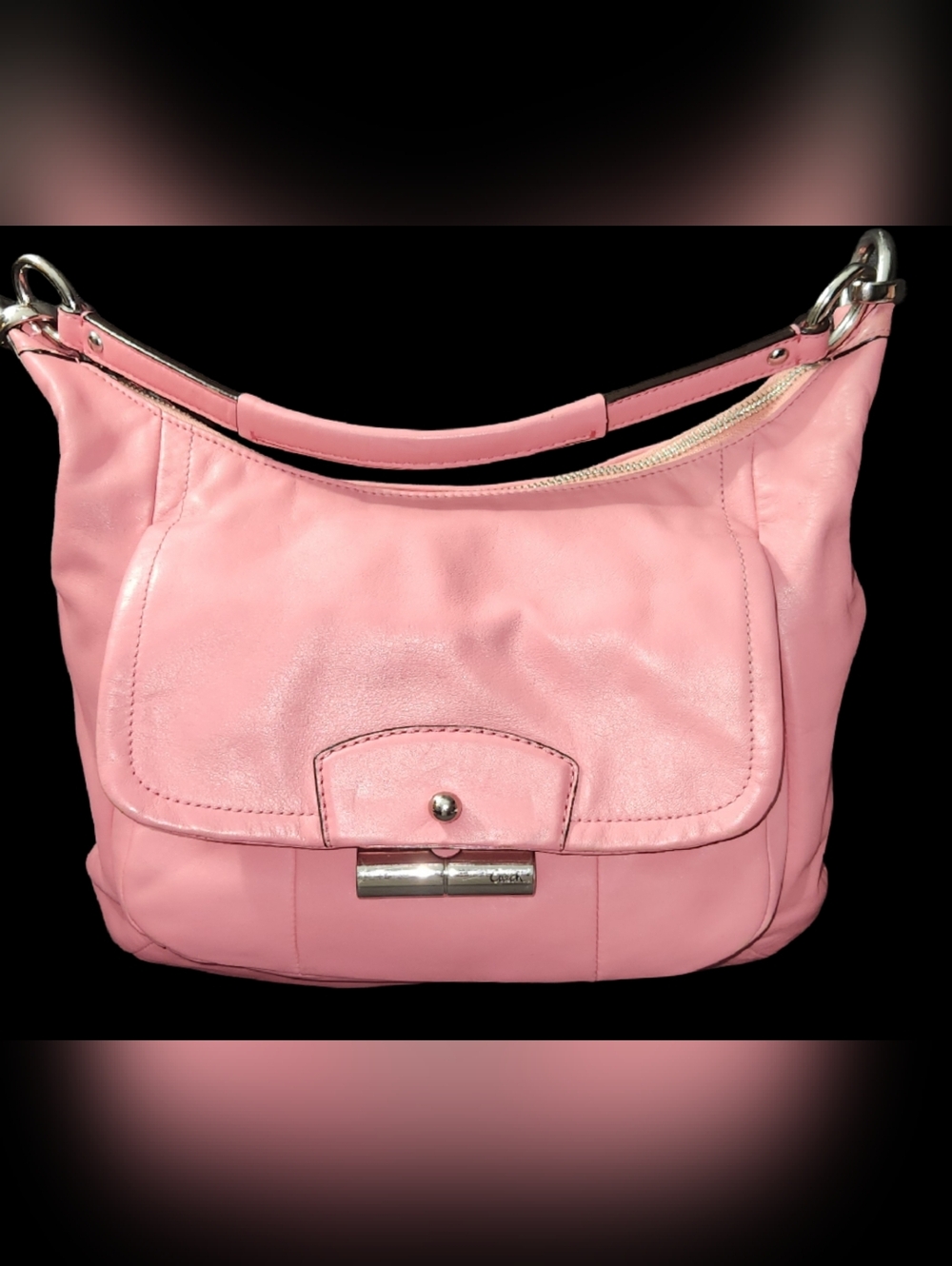 Coach Pink Leather Shoulder Bag Magnetic Fliplock Flap Hobo Purse